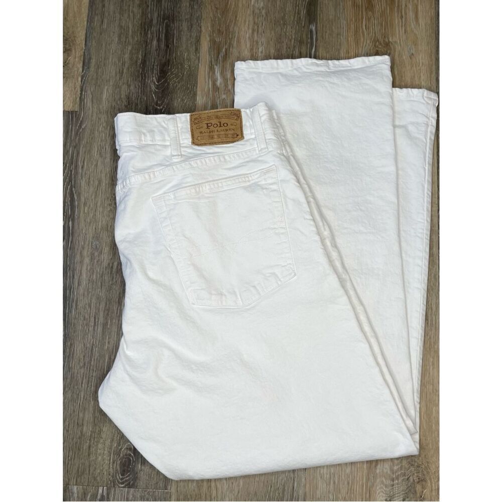 Ralph Lauren White Denim Jeans with Leather Waist Patch sz 40x32 Classic fit